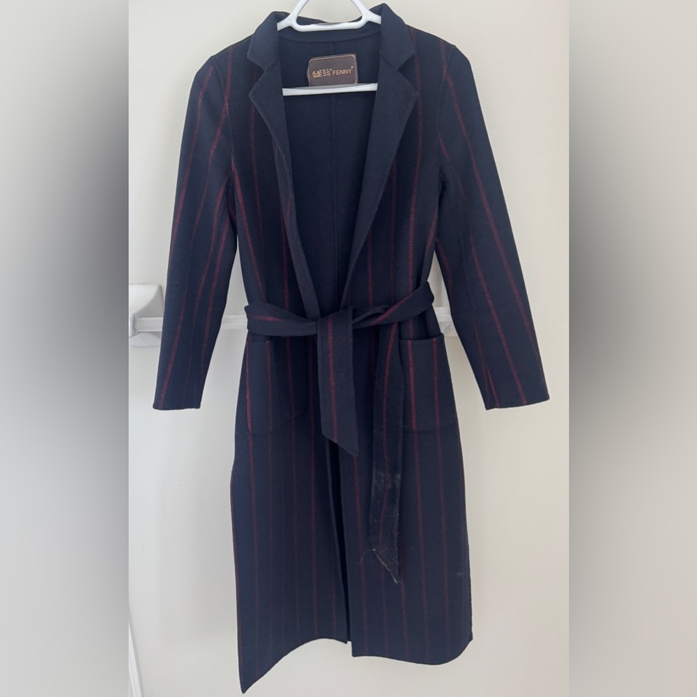 Dark Blue and Red Striped Blazer Coat